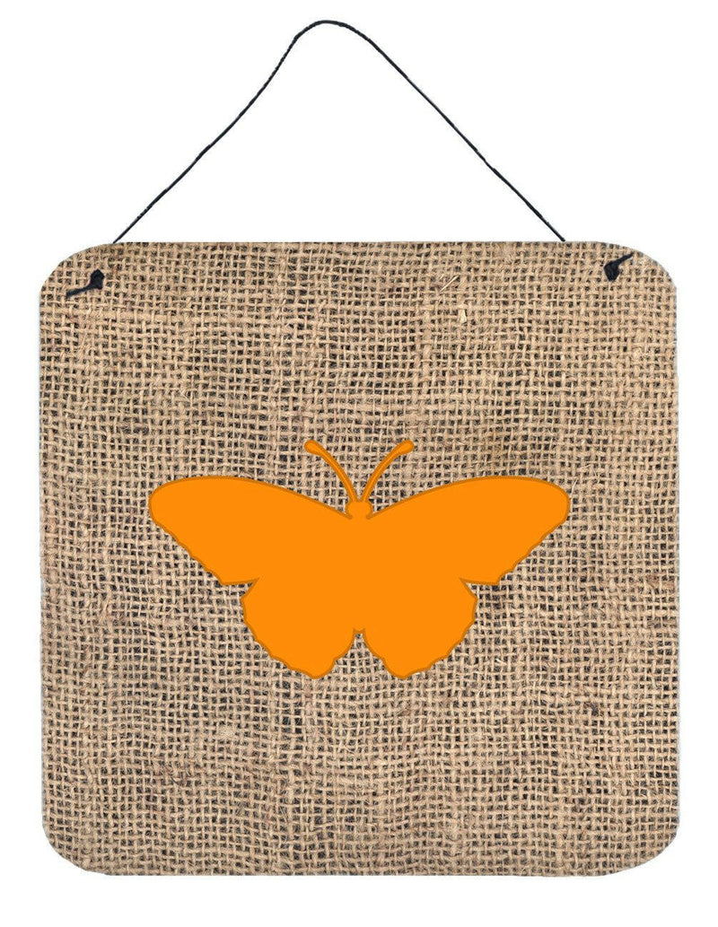 Butterfly Burlap and Orange Aluminium Metal Wall or Door Hanging Prints BB1050