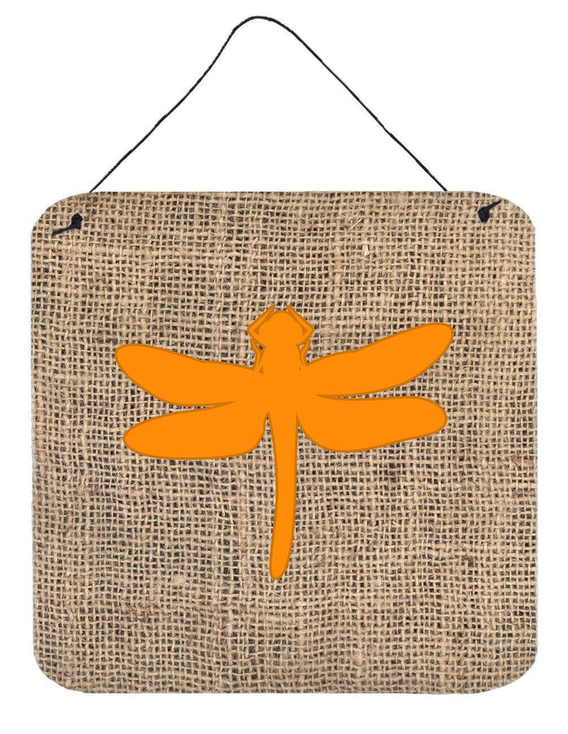 Dragonfly Burlap and Orange Aluminium Metal Wall or Door Hanging Prints BB1062