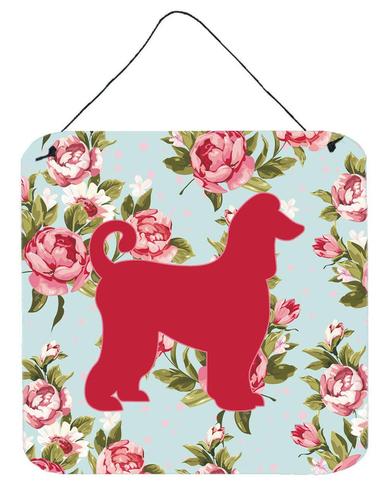 Afghan Hound Shabby Chic Blue Roses Wall or Door Hanging Prints BB1066