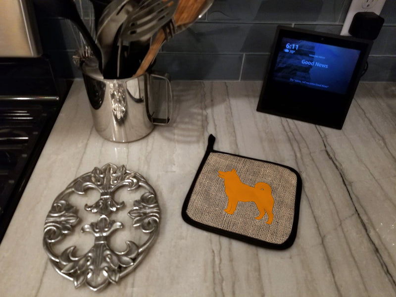 Shiba Inu Faux Burlap and Orange - Set of 2 - Heat-Resistant Kitchen Essentials BB1067-BL-OR-PTHD