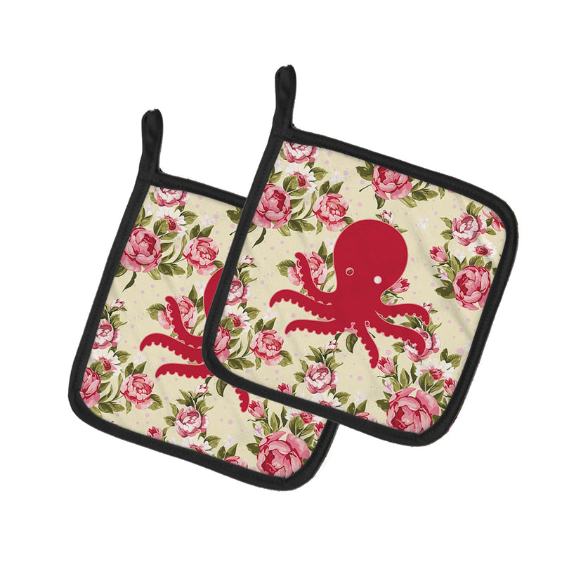 Octopus Shabby Chic Yellow Roses Pot Holders - Set of 2 - Heat-Resistant Kitchen Essentials BB1090-RS-YW-PTHD