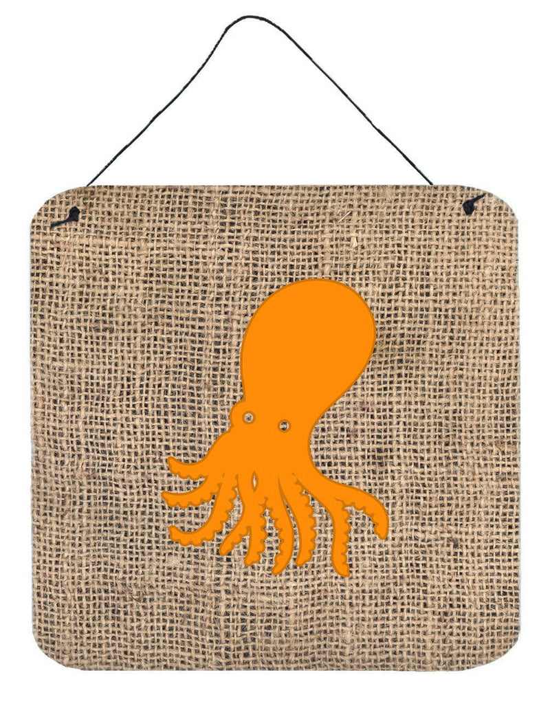 Octopus Burlap and Orange Aluminium Metal Wall or Door Hanging Prints BB1098