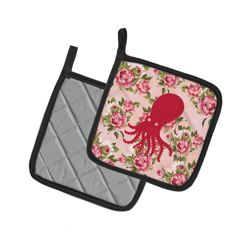 Octopus Shabby Chic Pink Roses Pot Holders - Set of 2 - Heat-Resistant Kitchen Essentials BB1098-RS-PK-PTHD