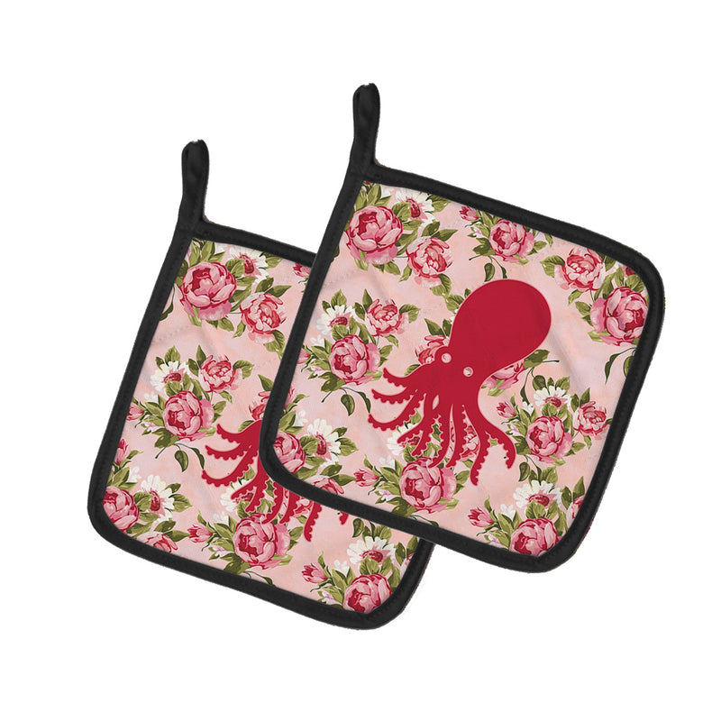 Octopus Shabby Chic Pink Roses Pot Holders - Set of 2 - Heat-Resistant Kitchen Essentials BB1098-RS-PK-PTHD