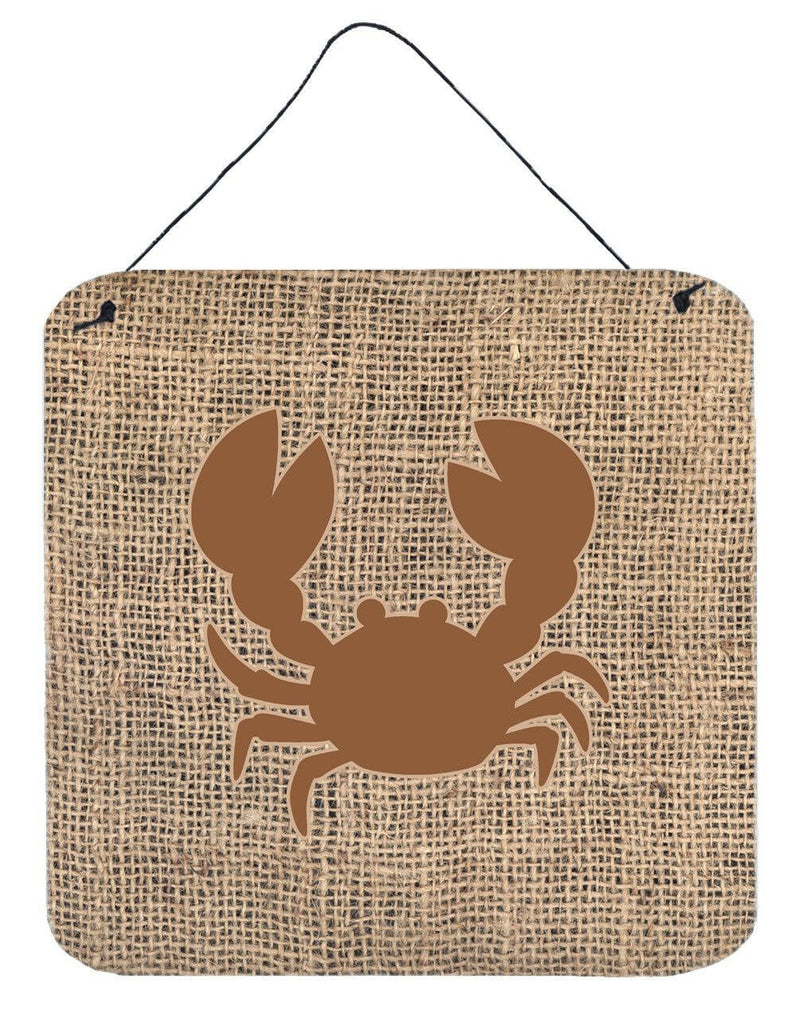 Crab Burlap and Brown Aluminium Metal Wall or Door Hanging Prints BB1104