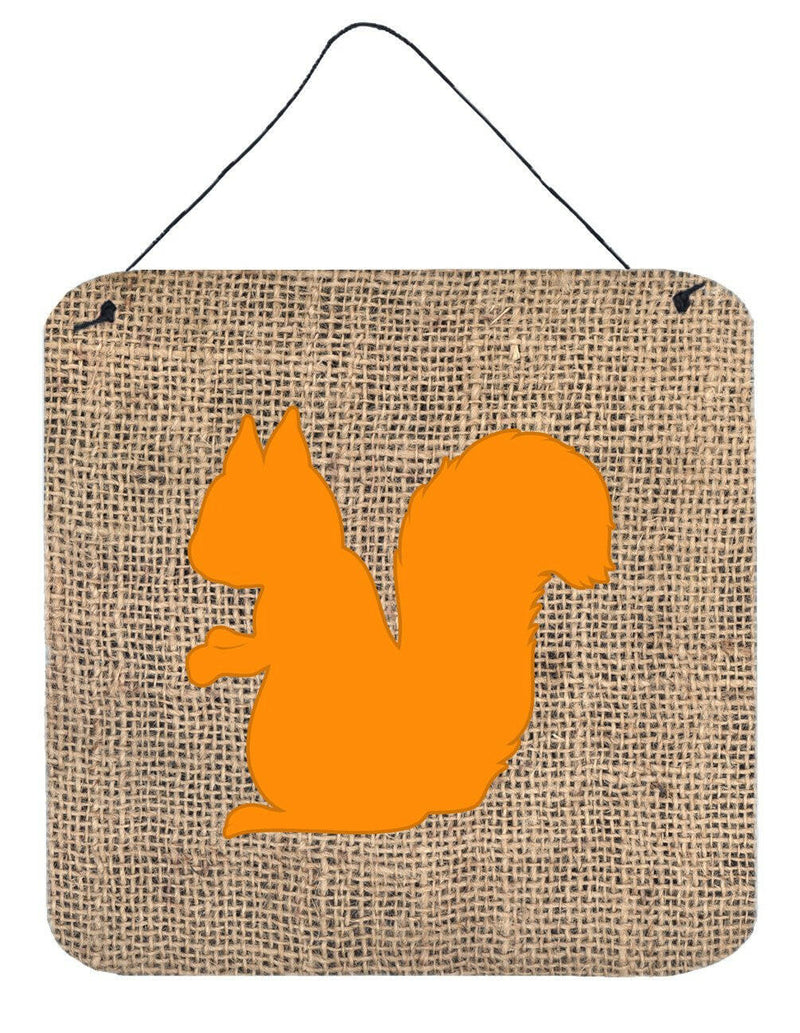 Squirrel Burlap and Orange Aluminium Metal Wall or Door Hanging Prints BB1119