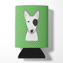 Green Checkered Bull Terrier Can or Bottle Hugger Cooler Sleeve for Standard 12 oz Cans, Insulated Foam Beer & Soda Can Hugger Reusable