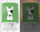 Green Checkered Bull Terrier Ceramic Night Light Compact, UL-Certified, Ideal for Bedroom, Bathroom, Nursery, Hallway, Kitchen, 6x4x3, Multicolor