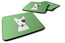 Green Checkered Bull Terrier Foam Coasters Set of 4 Cup Coasters for Indoor Outdoor, Tabletop Protection, Anti Slip, Mouse pad Material