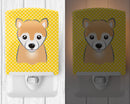 Yellow Checkered Shiba Inu Ceramic Night Light Compact, UL-Certified, Ideal for Bedroom, Bathroom, Nursery, Hallway, Kitchen, 6x4x3, Multicolor