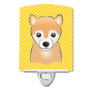 Yellow Checkered Shiba Inu Ceramic Night Light Compact, UL-Certified, Ideal for Bedroom, Bathroom, Nursery, Hallway, Kitchen, 6x4x3, Multicolor