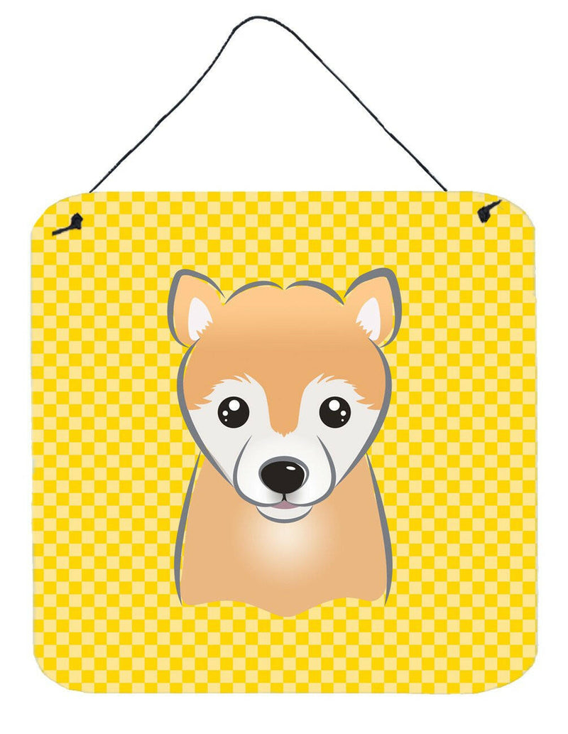 Yellow Checkered Shiba Inu Wall or Door Hanging Prints BB1133DS66