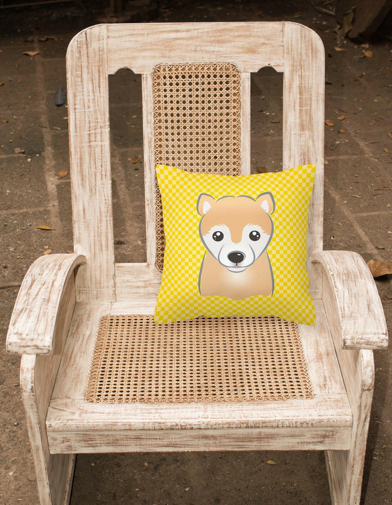 Yellow Checkered Shiba Inu   Canvas Fabric Decorative Pillow BB1133PW1414