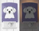 Purple Checkered Maltese Ceramic Night Light Compact, UL-Certified, Ideal for Bedroom, Bathroom, Nursery, Hallway, Kitchen, 6x4x3, Multicolor