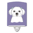 Purple Checkered Maltese Ceramic Night Light Compact, UL-Certified, Ideal for Bedroom, Bathroom, Nursery, Hallway, Kitchen, 6x4x3, Multicolor
