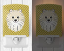 Tan Checkered Pomeranian Ceramic Night Light Compact, UL-Certified, Ideal for Bedroom, Bathroom, Nursery, Hallway, Kitchen, 6x4x3, Multicolor