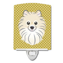 Tan Checkered Pomeranian Ceramic Night Light Compact, UL-Certified, Ideal for Bedroom, Bathroom, Nursery, Hallway, Kitchen, 6x4x3, Multicolor