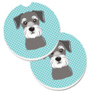 Blue Checkered Schnauzer Car Coasters – Set of 2 - Absorbent Stone with Fun & Functional Artwork BB1136CARC