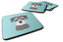 Blue Checkered Schnauzer Coasters - Set of 4 Lightweight Foam, Absorbent Drink Coasters BB1136FC