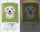 Green Checkered Golden Retriever Ceramic Night Light Compact, UL-Certified, Ideal for Bedroom, Bathroom, Nursery, Hallway, Kitchen, 6x4x3, Multicolor