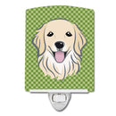 Green Checkered Golden Retriever Ceramic Night Light Compact, UL-Certified, Ideal for Bedroom, Bathroom, Nursery, Hallway, Kitchen, 6x4x3, Multicolor