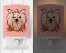 Pink Checkered Yorkie / Yorkshire Terrier Ceramic Night Light Compact, UL-Certified, Ideal for Bedroom, Bathroom, Nursery, Hallway, Kitchen, 6x4x3, Multicolor