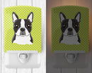 Lime Checkered Boston Terrier Ceramic Night Light Compact, UL-Certified, Ideal for Bedroom, Bathroom, Nursery, Hallway, Kitchen, 6x4x3, Multicolor
