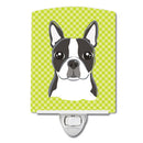 Lime Checkered Boston Terrier Ceramic Night Light Compact, UL-Certified, Ideal for Bedroom, Bathroom, Nursery, Hallway, Kitchen, 6x4x3, Multicolor