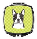 Lime Checkered Boston Terrier Compact Mirror Decorative Travel Makeup Mirror for Women Girls Gifts Pocket Makeup Mirror Folding Handheld
