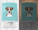 Checkerboard Blue Jack Russell Terrier Ceramic Night Light Compact, UL-Certified, Ideal for Bedroom, Bathroom, Nursery, Hallway, Kitchen, 6x4x3, Multicolor