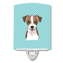Checkerboard Blue Jack Russell Terrier Ceramic Night Light Compact, UL-Certified, Ideal for Bedroom, Bathroom, Nursery, Hallway, Kitchen, 6x4x3, Multicolor