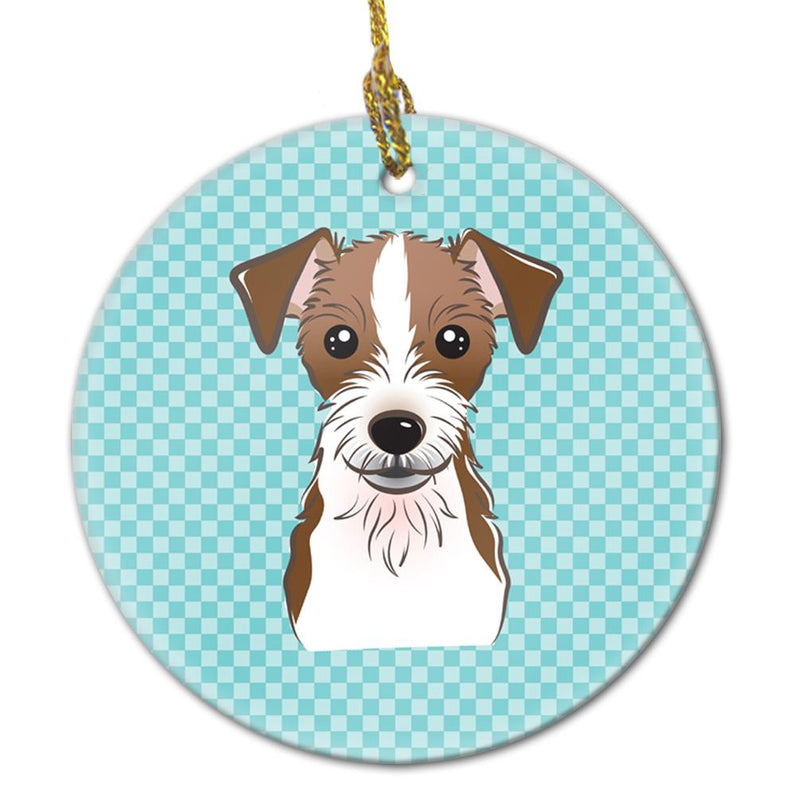 Checkerboard Blue Jack Russell Terrier Ceramic Ornament BB1140CO1