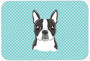 Checkerboard Blue Boston Terrier Mouse Pad, Heat Resistant Trivet Hot Pad , Non Slip Rubber Desk Mat, Kitchen Counter Protector, Home Office Decor Gift