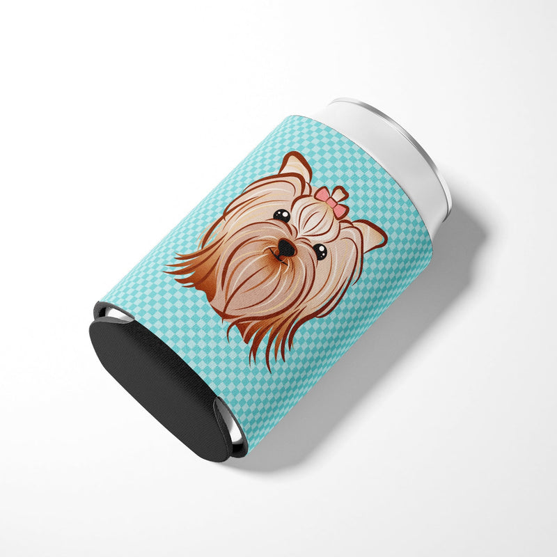 Checkerboard Blue Yorkie Yorkshire Terrier Can or Bottle Hugger BB1142CC