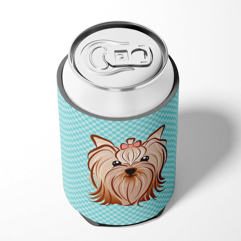 Checkerboard Blue Yorkie Yorkshire Terrier Can or Bottle Hugger BB1142CC