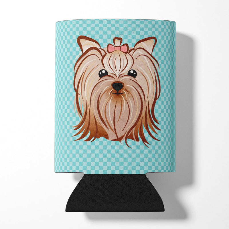 Checkerboard Blue Yorkie Yorkshire Terrier Can or Bottle Hugger BB1142CC