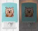 Checkerboard Blue Yorkie Yorkishire Terrier Ceramic Night Light Compact, UL-Certified, Ideal for Bedroom, Bathroom, Nursery, Hallway, Kitchen, 6x4x3, Multicolor