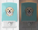 Checkerboard Blue Golden Retriever Ceramic Night Light Compact, UL-Certified, Ideal for Bedroom, Bathroom, Nursery, Hallway, Kitchen, 6x4x3, Multicolor