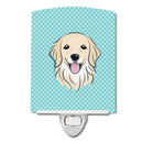 Checkerboard Blue Golden Retriever Ceramic Night Light Compact, UL-Certified, Ideal for Bedroom, Bathroom, Nursery, Hallway, Kitchen, 6x4x3, Multicolor