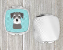 Checkerboard Blue Schnauzer Compact Mirror Decorative Travel Makeup Mirror for Women Girls Gifts Pocket Makeup Mirror Folding Handheld