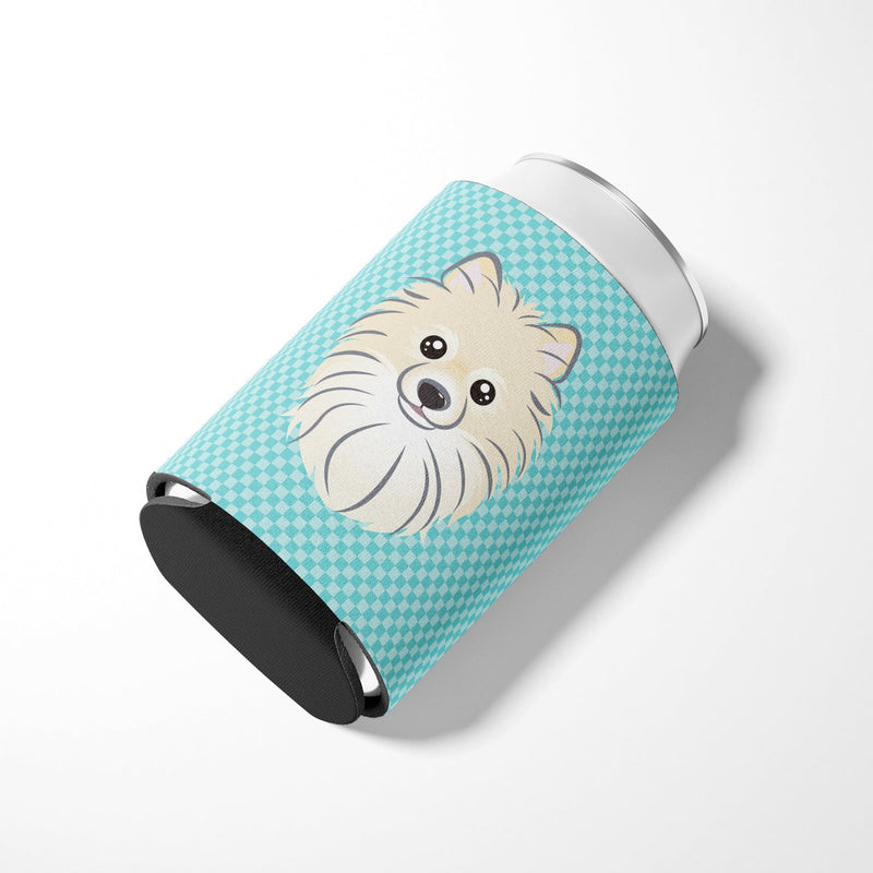 Checkerboard Blue Pomeranian Can or Bottle Hugger BB1145CC