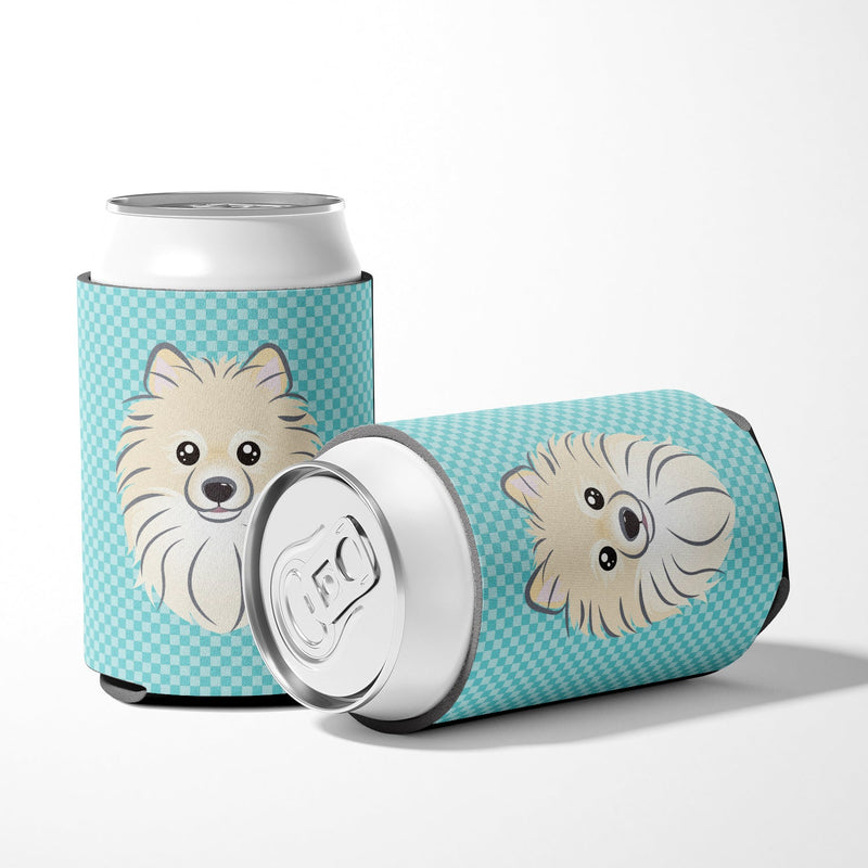 Checkerboard Blue Pomeranian Can or Bottle Hugger BB1145CC