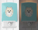 Checkerboard Blue Pomeranian Ceramic Night Light Compact, UL-Certified, Ideal for Bedroom, Bathroom, Nursery, Hallway, Kitchen, 6x4x3, Multicolor