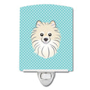Checkerboard Blue Pomeranian Ceramic Night Light Compact, UL-Certified, Ideal for Bedroom, Bathroom, Nursery, Hallway, Kitchen, 6x4x3, Multicolor