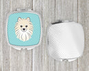 Checkerboard Blue Pomeranian Compact Mirror Decorative Travel Makeup Mirror for Women Girls Gifts Pocket Makeup Mirror Folding Handheld
