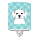 Checkerboard Blue Maltese Ceramic Night Light Compact, UL-Certified, Ideal for Bedroom, Bathroom, Nursery, Hallway, Kitchen, 6x4x3, Multicolor