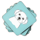Checkerboard Blue Maltese Foam Coasters Set of 4 Cup Coasters for Indoor Outdoor, Tabletop Protection, Anti Slip, Mouse pad Material