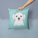 Checkerboard Blue Maltese Decorative Throw Pillow 14x14 Indoor Outdoor Accent Cushion, Fabric Cover with Insert for Sofa, Bed, Porch & Living Room