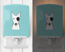 Checkerboard Blue Bull Terrier Ceramic Night Light Compact, UL-Certified, Ideal for Bedroom, Bathroom, Nursery, Hallway, Kitchen, 6x4x3, Multicolor