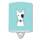 Checkerboard Blue Bull Terrier Ceramic Night Light Compact, UL-Certified, Ideal for Bedroom, Bathroom, Nursery, Hallway, Kitchen, 6x4x3, Multicolor